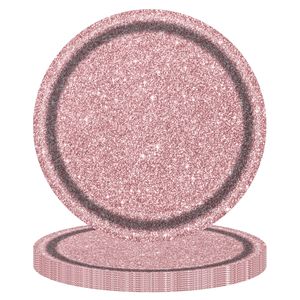 Pink <b>Round</b> Paper Plates For Birthday Party Luxury Style Disposable Tableware Set - Product Image 1