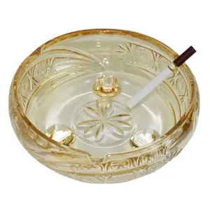 Personality Luxury Gold Plated Bowl Shape Glass Cigar Ashtray With Foots Three-Legged Smoking Ashtrays For Hotel Restaurant Bar
