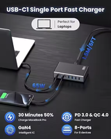 Station de charge USB-C électrique 200W haute qualité, multi-ports, compatible PD 3.0 pour téléphones et ordinateurs portables, en matériau GaN – Offre Spéciale