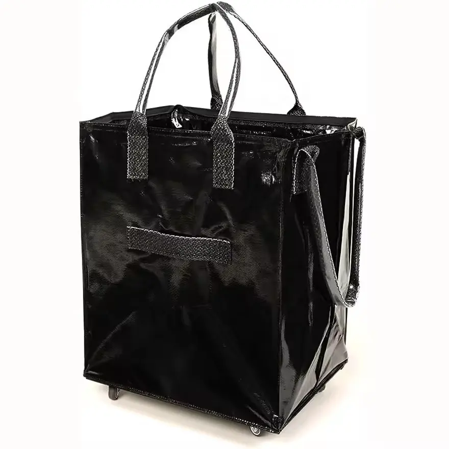 Çok fonksiyonlu geometrik alışveriş çantası tekerlekler alışveriş arabası katlanabilir haddeleme Tote alışveriş çantası tekerlekler ile