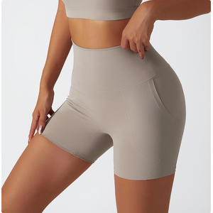 Pantalones cortos de nailon con 2 bolsillos laterales para mujer, de cintura alta, para entrenamiento, Yoga, ciclista, reciclaje - Product Image 3