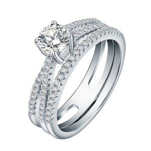 Cz Set cincin pertunangan, Zirkon klasik wanita perhiasan perak murni 925 baris ganda - Product Image 1