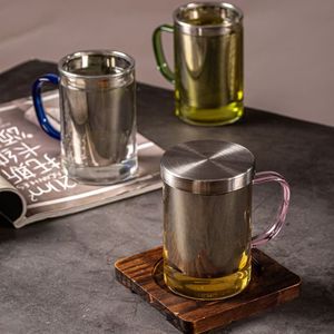 Vente en gros de tasses à thé en verre borosilicate de 400 ml et 500 ml <span class=keywords><strong>avec</strong></span> infuseurs à thé en acier inoxydable et couvercle, tasse à thé <span class=keywords><strong>avec</strong></span> poignée colorée pour la maison - Product Image 6