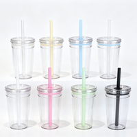 Gobelet en plastique Tritan de 450 ml avec couvercle transparent et paille, sans BPA, réutilisable, pour café glacé, impression personnalisée de couleur et de logo