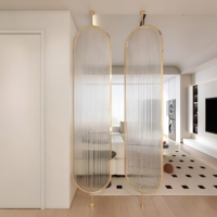 Paravent de séparation de pièce suspendu personnalisé en verre Changhong, design moderne, luxe léger, en acier inoxydable doré, translucide, ovale, facile à assembler