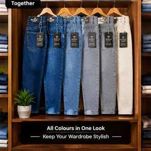 Jeans en denim doux pour hommes, bleu classique, finition délavée, avec poches arrière élégantes et coupe décontractée confortable - Product Image 6