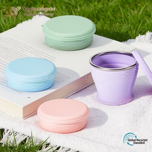 Kit de Taza Plegable de Silicona con Tapa, Reutilizable, a Prueba de Fugas, Portátil, Diseño Minimalista, Colores Pastel, Apto para Lavavajillas - Product Image 3