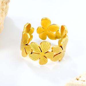 Anillos Ajustables de Acero Inoxidable con Baño de Oro de 18k, Personalizables, Resistentes al Agua, con Diseño de Flor, para Mujer, Venta al Por Mayor - Product Image 4