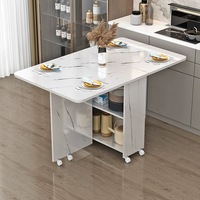 HONGHE Table à manger de cuisine pliante en bois Table extensible mobile peu encombrante avec 2 tiroirs de rangement Étagère de rangement pliable