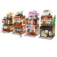 Ensemble de 4 blocs de construction de magasins de rue japonais, Onsen, Ramen, Kimono, Maison de thé, modèle en briques, décoration DIY, cadeau