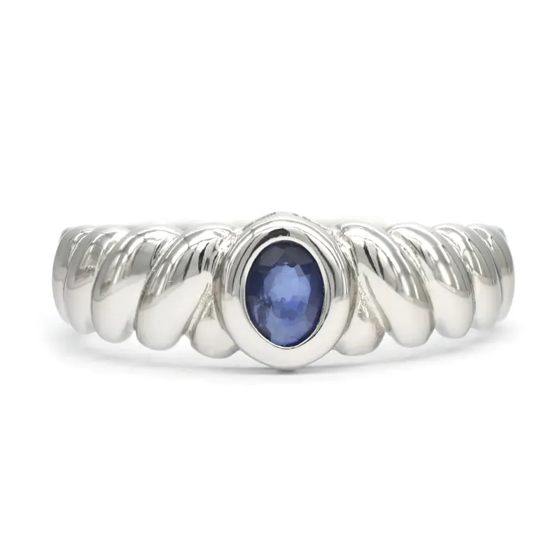 I ragazzi girano 925 anelli ovali in argento Sterling zaffiro regolabili moda naturale blu anello di pietra di nascita per le donne degli uomini