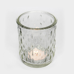 Pot de bougie de bénédiction en verre rond de haute qualité avec motif rhombique décoratif pour la décoration - Product Image 3