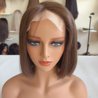 Perruque Bob Courte et Volumineuse 100% Cheveux Humains avec Frange, Fermeture en Dentelle 5x5, Ligne de Cheveux Naturelle, Densité 150% pour Femmes