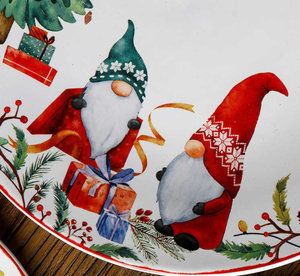 Customizable Christmas Tree Gnome Ceramic Dinner Plates, Hand-Painted Holly Berry Porcelain Platter, Wholesale Holiday Tableware - Product Image 4