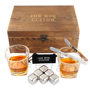 Juego de piedras de hielo <span class=keywords><strong>para</strong></span> whisky de acero inoxidable, Juego de vasos con caja de madera y cubos de hielo de acero inoxidable - Product Image 1