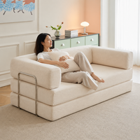 Canapé-lit modulable de luxe en chenille, pliable, avec support métallique, emballé sous vide, 2 places, pour studio