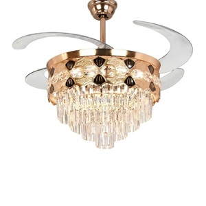 Premium Gold Crystal LED <b>Ceiling</b> Fan with Retractable Blades <b>Remote</b> <b>Control</b> Silent Chandelier <b>Light</b> for Home Decor - Product Image 1