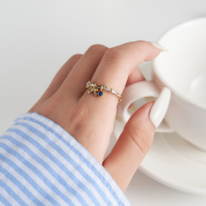 S925 <strong>Sterling</strong> <strong>Silver</strong> <strong>Ring</strong> CZ Zircon Jewelryfor Women Blue Stone Bow Knot Gold Plated <strong>Ring</strong> - Product Image 2