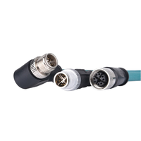 Connecteur coudé M12 X Code 1m Mâle Femelle PUR Vert Foncé Cat 6A Câble Ethernet 4x2x26AWG 1m Cuivre pour Surveillance Ferroviaire