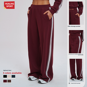 <span class=keywords><strong>Pantalon</strong></span> de survêtement large à taille haute pour <span class=keywords><strong>femme</strong></span>, en mélange de coton, décontracté, avec poches, idéal pour la gym, la course et les activités de plein air - Product Image 1