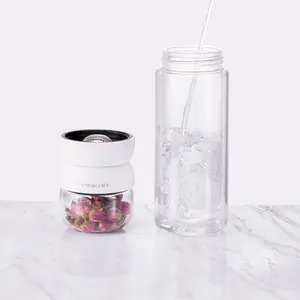 PINKAH 330ml Anti-scottature doppia parete bottiglia di vetro borosilicato con infusore di tè individuale bere direttamente per gli adulti per i tour