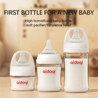 Biberon Anti-Colique Personnalisé en Verre Incassable et Naturel, Effet Cristal Transparent, 80ml, 160ml, 240ml, Avec Tétine