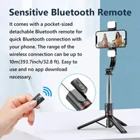Trépied pour selfie en acier inoxydable avec lumière d'appoint, télécommande, design pliable pour iPhone 14/13 Smartphone