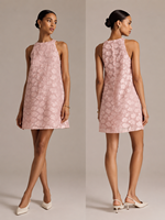 Nouvelle Arrivée Été 2026 USA Australie Vente Chaude Robe Courte Rose Poudré à Col Bateau Sans Manches en Dentelle Florale 3D