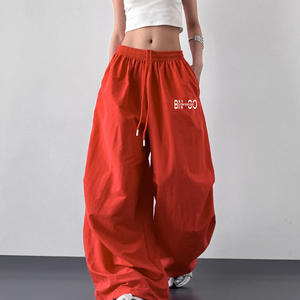 <span class=keywords><strong>Pantaloni</strong></span> Cargo Larghi da <span class=keywords><strong>Donna</strong></span> in 100% Poliestere, Stile Y2k Streetwear, con Coulisse, Gamba Larga, Arancione Rosso, Taglie Forti - Product Image 1