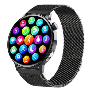 AMOLED 풀 터치 스크린 심박수 추적기 혈압 Smartwatch Hombre 2024 남성용 스마트 시계 남성용 가죽 팔찌