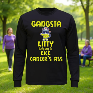 T-shirt à manches longues Gangsta Kitty, design de soutien aux survivants du cancer - Product Image 3