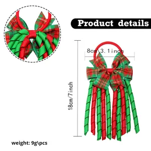 Cheerleader pita rol Natal kotak-kotak busur tali rambut kain manis Aksesori perempuan - Product Image 5
