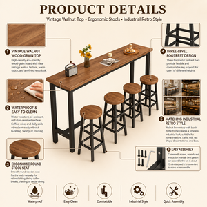 Ensemble table et tabourets de bar longs et imperméables pour l'extérieur, style industriel rustique, pour patio, jardin, cour arrière - Product Image 4