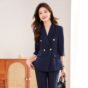 Women's Professional Suit Set Double Breasted Three Quarter Sleeve Anti Wrinkle Office Lady Spring Workwear Formal Interview - Product Image 1