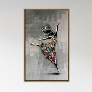 Graffiti Dancer Canvas <b>Poster</b>: Vibrant Street Art Print,GOLD <b>FRAMED</b> CANVAS - Product Image 2