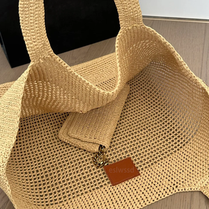 Bolso de Playa de Rafia de Diseño, Bolso de Compras de Lujo para Mujer, Gran Capacidad, Estilo Hobo, con Doble Correa para el Hombro, Dos Bolsillos, Tipo Maxi Cartera - Product Image 4