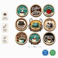 Ensemble de 9 sous-verres à café |   Sous-verre en contreplaqué peuplier avec incrustation acrylique, 2 couches |   Décoration de table pour café, bar, cuisine, bureau |   Cadeau personnalisable
