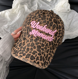 Vintage Washed Leopard Print Baseball Cap Weekend Moment Letter Embroidered Casual Sports <b>Dad</b> Hat for Women - Product Image 2
