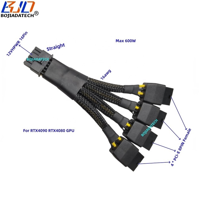 PCI-E 5.0 ATX 3.0 600W 12VHPWR 16Pin to 4 * PCIe 8Pin Female Connector Power Adapter Cable 16AWG 15CM for RTX 4090 RTX4080 GPU