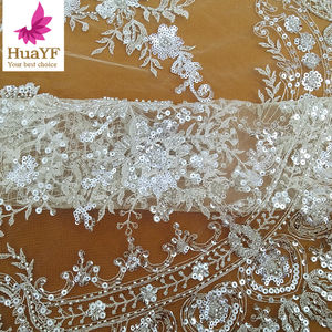 हाइ2747 लक्जरी पुष्प कढ़ाई फ्रेंच क्रीम 3 डी बेडेड सीक्वेंस लेस अफ्रीका ब्राइडल वेडिंग ड्रेस फैब्रिक - Product Image 6