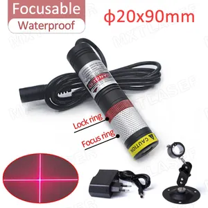 Waterdichte D20X90mm Glas Lens Focusable 635nm 660nm 5V 12V Dc Cross Lijn 10Mw ~ 200Mw Rood laser Module Voor Snijden Positionering