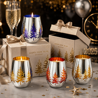 Pot à bougie en verre argenté électroplaqué avec motif sapin pour centre de table de fête, mariage ou cadeau