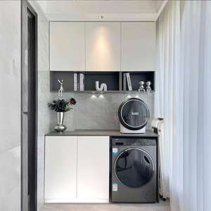 Gabinete de balcón con lavado blanco Balcón Gabinete personalizado Lavadora Tocador de lavandería con gabinete de balcón al aire libre - Product Image 6