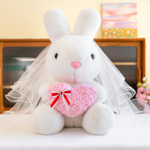 Oreiller de couple lapin en peluche super douce Xiwa, en coton PP lavé, avec <span class=keywords><strong>voile</strong></span> cœur, pour mariage haut de gamme, cadeau de Saint-Valentin - Product Image 6