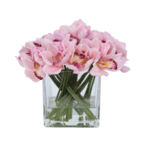 Rangkaian Bunga Cymbidium Sentuhan Nyata Buatan Kustom Kualitas Tinggi dengan Vas Persegi dan Air Resin