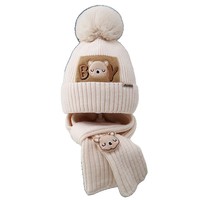 Conjunto de Dos Piezas de Gorro y Bufanda de Punto para Bebé Disi Rabbit, Diseño de Oso Bordado, Otoño Invierno