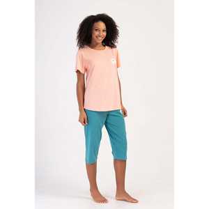 Traje de dormir capri ovalado de manga corta con cuello redondo para mujer, talla XXL - Product Image 2