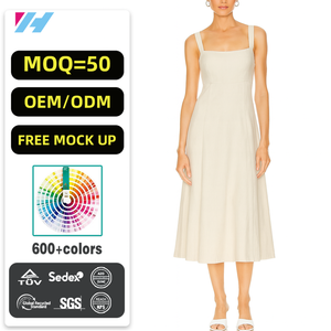 <span class=keywords><strong>Abito</strong></span> Elegante da Donna in <span class=keywords><strong>Cotone</strong></span> e Lino, Linea A, Scollo Quadrato, Lunghezza Midi, Vendita all'Ingrosso Personalizzata - Product Image 1