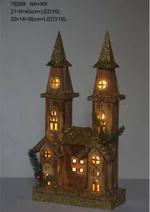 שולחן קישוט עץ מואר בית חג המולד בובת בית כפר עם led אורות חג קישוט