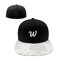 Casquette Snapback Hip Hop Bicolore Respirante avec Broderie 3D Lettre W, Motif Noir, Blanc et Gris, Découpes Laser Perforées
